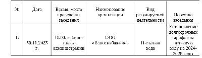 Назначенные заседания тарифной комиссии  Харайгунского муниципального образования